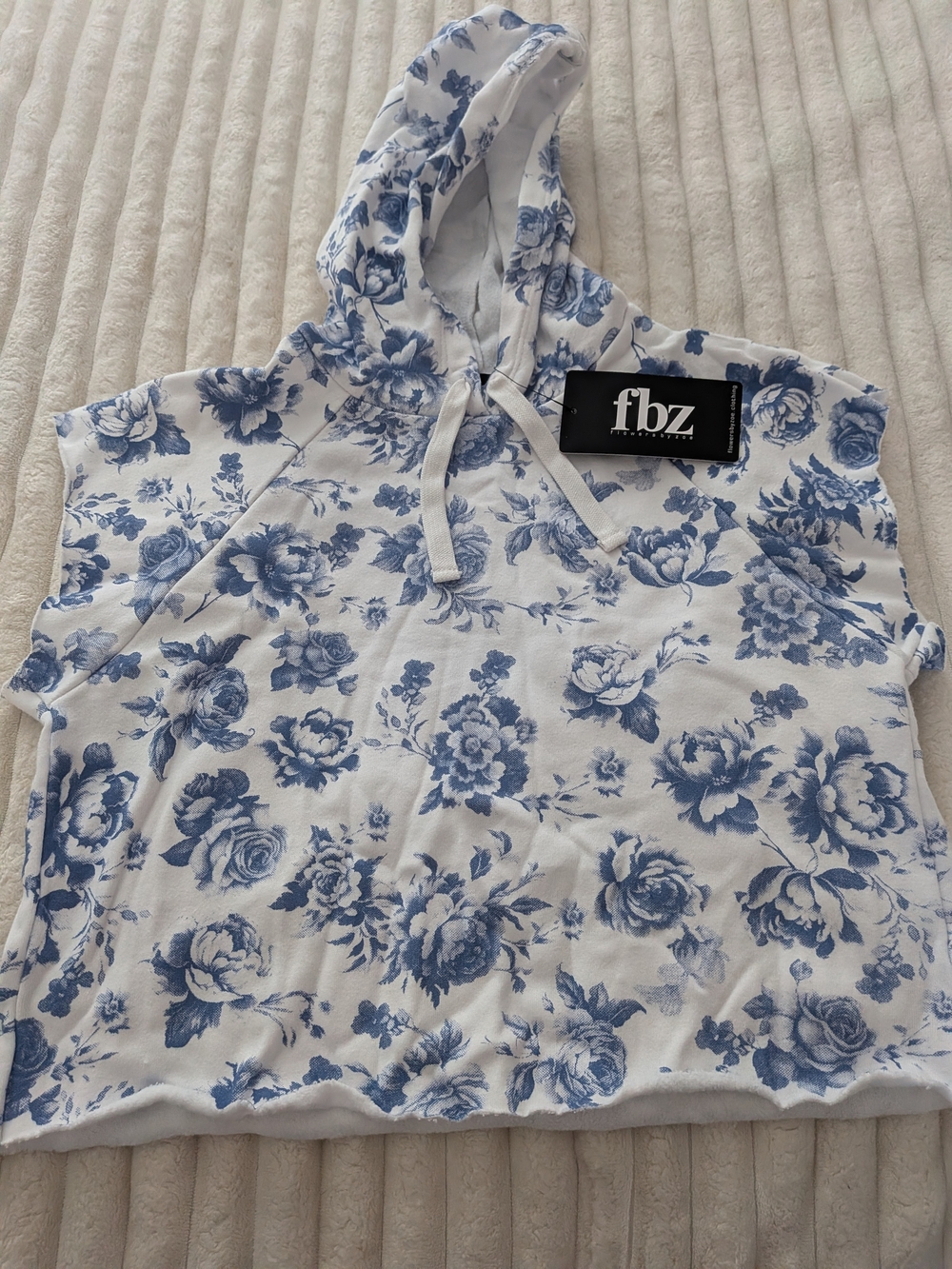 Flowers by Zoe White and Blue Floral Hooded Sweatshirt Top